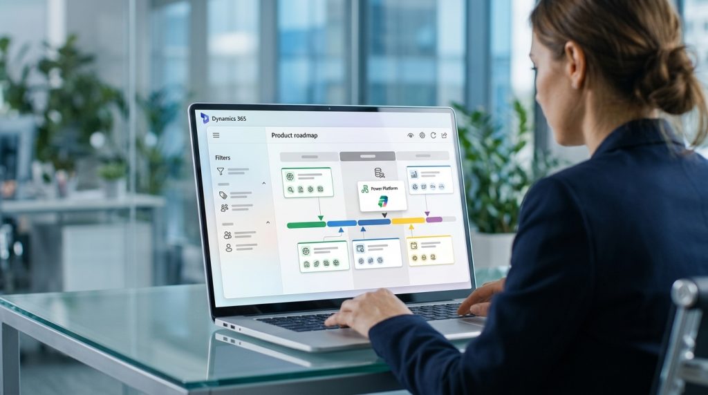 Roadmap Dynamics 365: profesional filtrando novedades de producto de Dynamics 365 y Power Platform desde su portátil